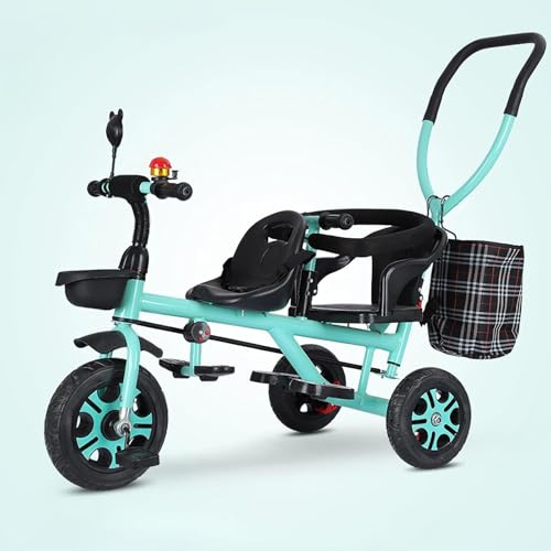 Kids Tricycle, 3 in 1 Trike with Double Seat and Removable Parental Push Rod, Outdoor Toy Gifts for 1-6 Years Old, Preschool Playground Equipment