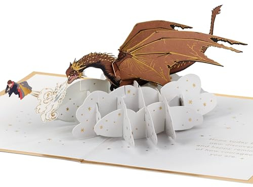 Hallmark 3D Pop Up Karte Harry Potter Feuerkelch Drache Geburtstag | Pop-Up-Karte zum Vatertag, 6,5 cm x 23,8 cm x 17,3 cm, recycelbar, weißer Umschlag mit Goldfolie,