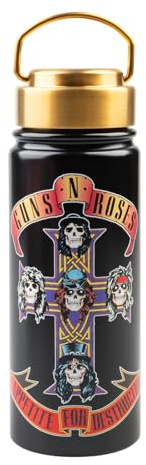 Grupo Erik | Gourde Isotherme Guns and Roses 550 ml | Cadeau Fan | Bouteille Inox Double Paroi | Sans BPA, Bouchon Étanche, Froid 24h Chaud 12h, Cadeau Fan Rock