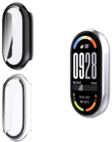 Natbok 2 Piezas Funda con Cristal Templado Protector de Pantalla para Xiaomi Smart Mi Band 10 1.72,Funda Protectora Dura PC,Antiarañazos,Anti-Choque,Ultra-Thin para Xiaomi Smart Mi Band 10