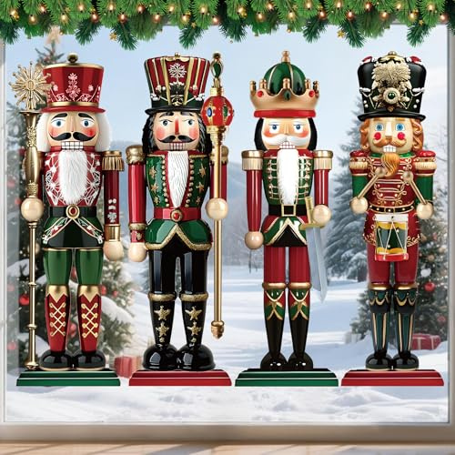 Fullhawl 4 Sheets Large Nutcracker Christmas Window Clings, Classic | Large Nutcracker Glass Decals, Double Side, Xmas Window Decals Stickers for Holiday Office Home School Party Decor