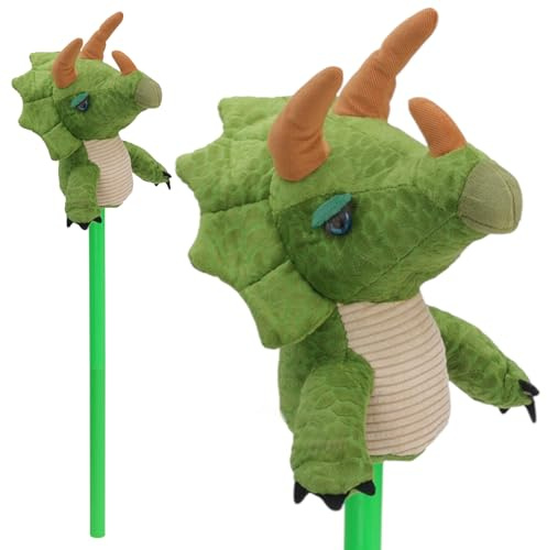 MIJOMA Hobby Horse – Steckenpferd aus weichem Plüsch – Ideal für Hobby Horsing & Rollenspiele – Hochwertige Verarbeitung – ca. 68 cm (Grüner Triceratops)