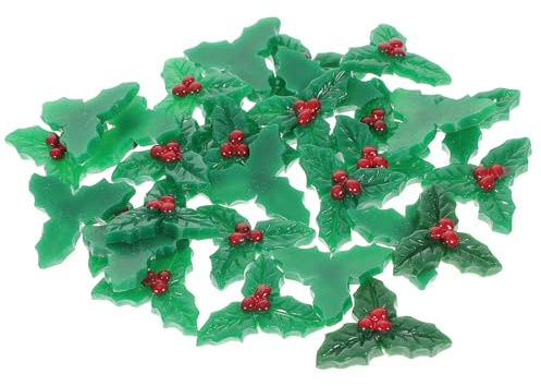 Kisangel 30pezzi Bacche di Agrifoglio in Resina Decorazioni per Stanze Verdi Ornamenti Natalizi Accessori Fai da Te