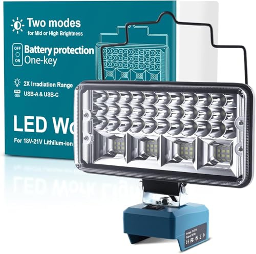 Tumnatt Akku Lampe Für Makita 18/21V,95W 8000LM 2 Helligkeitseinstellungen Led Arbeitsleuchte，Tragbare Flutlichter mit USB-C/A Baustellen Lampe für Wartungsarbeiten(kein Akku)-Blau