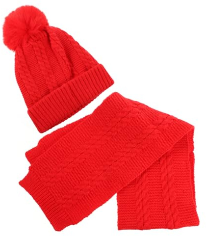 VALICLUD Gorro y Bufanda Set de Hilo de Lana de Lana para Niños en Color Rojo Cálido y Diseño a Prueba de Viento para Otoño E Invierno