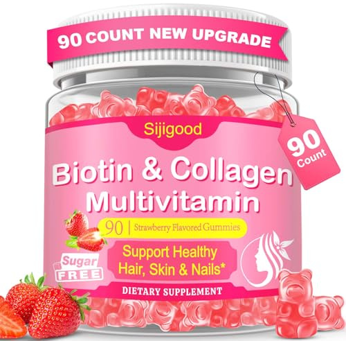 Sijigood 90 Count | Collagen Peptides Gummies for Women Men, Multi Collagen Hydrolyzed Protein 2500mg Type I,II,III,V,X, 15000mcg Biotin, Vitamin C B12 D A E for Skin Hair Nails, Bone, Sugar Free