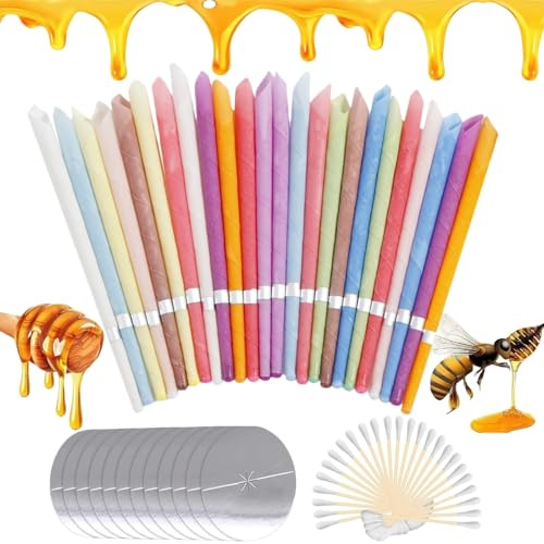 24 Pezzi Candele per orecchie, kit per la rimozione del cerume, Coni per orecchie auricolari in cera d'api 100% naturale, dischi protettivi, candele auricolari detergenti per il relax (12 fragranze)