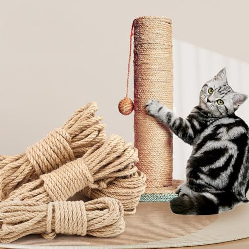 Sisal Rope for Cats Scratcher,4/6/8mm Natural Jute Rope for Scratch Post,Cat Tree,Jute Twine Cord for Cat Scratching Post Replacement,DIY Project (6mm x 50m)