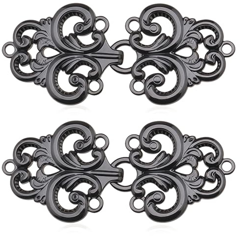 TIHNY Broches Vintage para Cárdigan, 2 Pares de Hebillas para Capa en Metal Negro, Pinza de Bufanda Espiral & para Chal, 6,8 x 3 cm