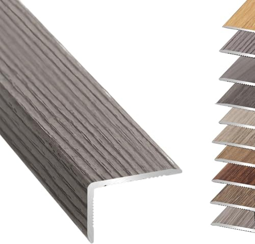 Selbstklebendes L-Übergangsstreifen, Kantenschutz, Aluminiumlegierung, Treppenkantenprofil, Kantenboden-Übergangsband (Graue Oak, L1100 x B 15 x H 8 mm)