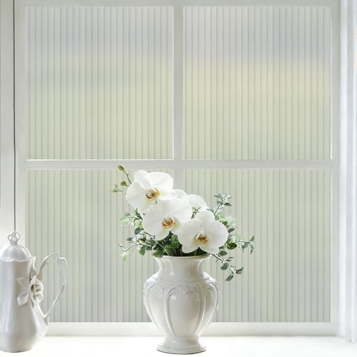 VELIMAX 4/5-Inch Reeded Glass Window Film, Frosted Glass Window Privacy Film, Non Adhesive Decorative Sticker for Bathroom Living Room Office 23.6 x 78.7 inches