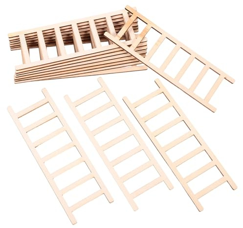 POPETPOP 12pcs Miniature Wooden Ladder Decor 15x5cm Tiny Dollhouse Stairs Accessories for Indoor Display Garden Craft DIY Micro Landscape Ornaments