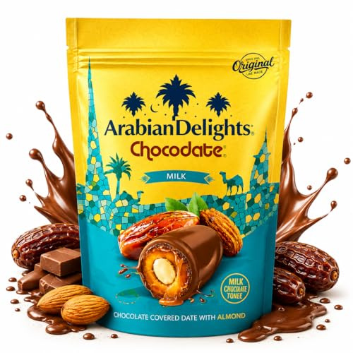 Dattes Enrobées de Chocolat au Lait 90g – Arabian Delights Chocodate Milk avec Amande | Confiserie Gourmande Premium