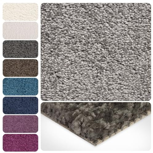 Teppichboden Meterware Auslegware Velours Hochflor | 4m 5m breit, hell-grau, 200x400cm