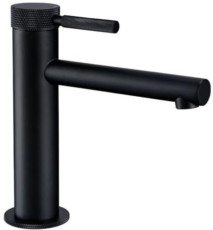 Grifo de lavabo latón macizo dorado con mango un solo orificio, mezclador frío y caliente, grifo moleteado for fregadero, grifería agua for tocador, baño(11013MB-Matt Black)