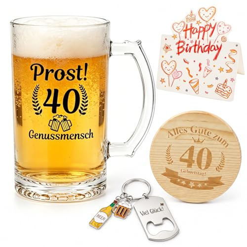 DXiongW Jarra de Cerveza Personalizado 500 ml 40 Años Regalo de Cumpleaños
