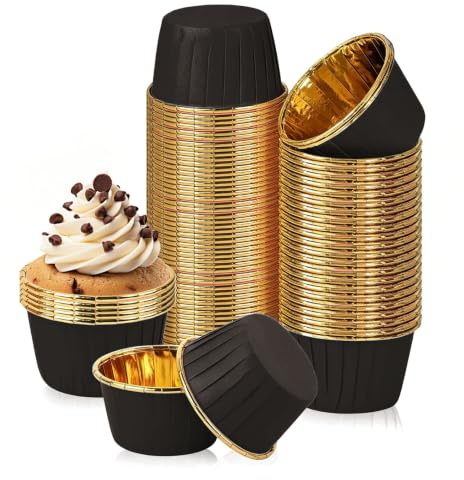 Pirottini di carta per muffin, 150 pezzi, pirottini per muffin, cupcake, muffin, in foglio di alluminio, per matrimoni e feste (nero)