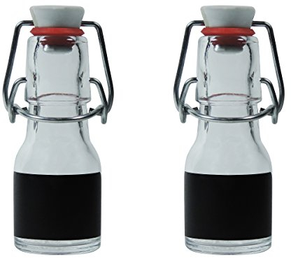 Viva-Haushaltswaren Gabriele Hesse e.K. 2x leere Glasflasche 50ml mit Bügelverschluss aus Porzellan zum selber befüllen, inkl 2 Beschriftungsetiketten