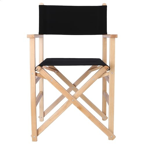 Silla de Director de Madera con Barniz con Lona de Color Negra