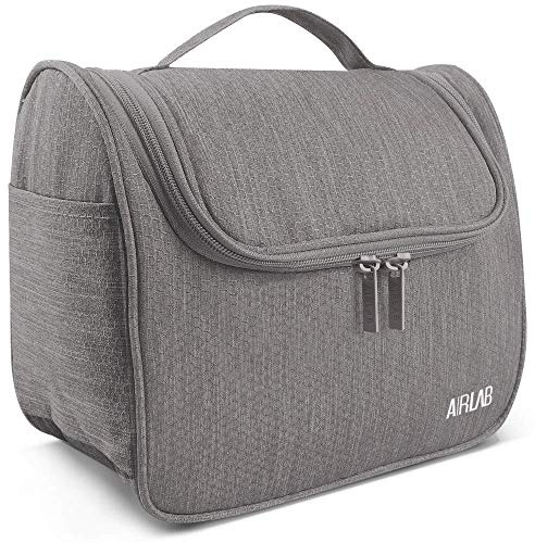 Kulturbeutel zum Aufhängen, Airlab Kulturtasche mit Tragegriff und Haken, Größe: 24x 19,5 x 12,5cm, Grau