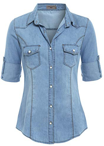 SS7 New Women's Denim Shirt, Size 6-14 (UK - 10, Denim Blue)