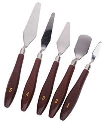 ULTNICE 5pcs Espátula de cuchillo de paleta de pintura al óleo de acero Set con mango de madera (marrón rojizo)