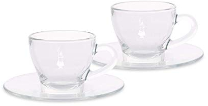 Bialetti Set 2 Tazzine Espresso Istituzionali (Con Piattino), Vetro, 2 unità, 75 ml, Trasparente
