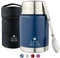 Prime Horizon Food Flask - 500ml Stainless Steel Vacuum Double Wall Jar with Folding Spoon, Leakproof and BPA Free. Free Insulated Travel Bag with Carabiner and Gift Box (Blue)