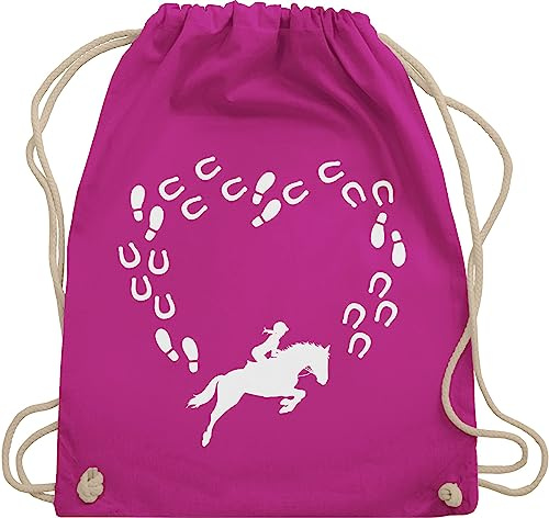 Shirtracer Turnbeutel Rucksack - Pferde - Taschen - Reiter und Pferd Herz - Unisize - Fuchsia - geschenke für pferdefans pferdebeutel pferdeliebhaber mit herzen beutelrucksäcke pferderucksack