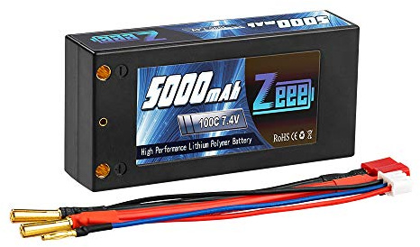 Zeee 2S LiPo Akku 7,4V 100C 5000mAh Hardcase Kurzer Batterie mit 4,0mm Kugel to T Stecker für RC Car RC Truck Flugzeug Helikopter Boot Buggy Wing