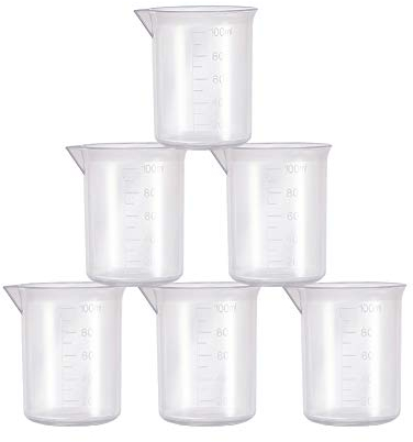 Othmro 6Unidades Vaso Medidor Plastico, Medidor Cocina, Capacidad 100ml, Jarra Medidora Plastico, Vasos Medidores de Laboratori, Tazas de Medir sin Asas para Cocina y Proyecto de Bricolaje