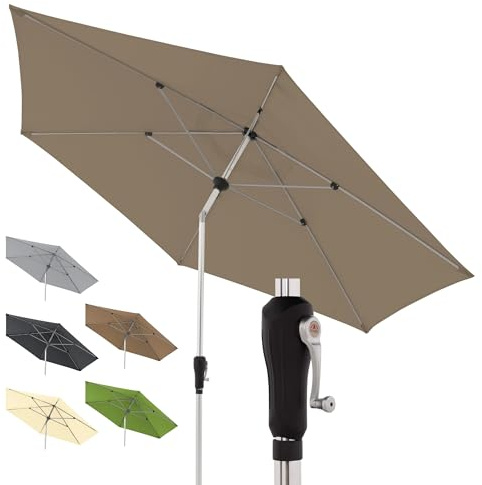 Doppler Sonnenschirm Alu Crank Ø 330 cm, Greige, Kurbel, UV-Schutz 80+ | Runder Gartenschirm, Polyester, Aluminium-Gestell, Auto Tilt – automatisches Neigen per Kurbel