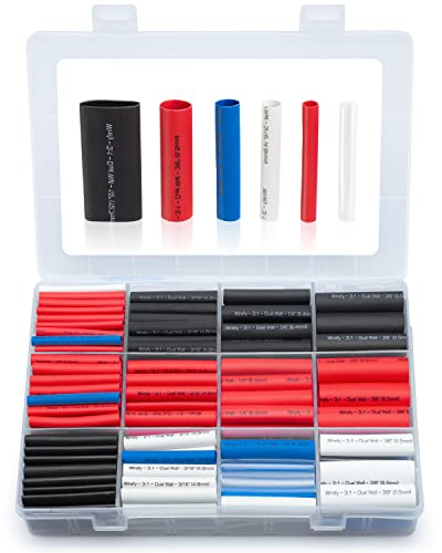 Wirefy Schrumpfschlauch Set mit Kleber - 3:1 Schrumpfverhältnis, Doppelwandiger Schrumpfschlauch Wasserdicht - Heat Shrink Tube Schwarz Rot Weiß Transparent Blau - 275 Stück