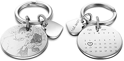 kaululu Personalisierter Schlüsselanhänger für Paare Foto Schlüsselanhänger mit Datum für Männer Frauen, Geschenk für Partner, Geschenke Valentinstag, Weihnachten (A)