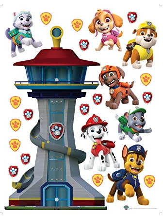 AG Design Paw Patrol stor station, dekorativa klistermärken för väggar, möbler och inredning i ett barnrum, 65 x 85 cm, DK 2322, PVC-film (ftalatfri), flerfärgad, 65 cm x 85 cm