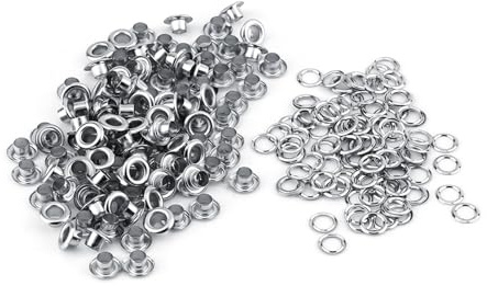 Fdit 100 Stück Ösen Ösen 5mm Tüllen Werkzeugsatz Metallösen Ösen mit Unterlegscheiben für Leder Kunsthandwerk Schuhe Kleidung (Silber)
