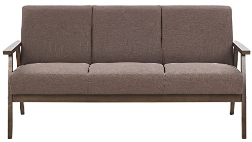 Retro Polstersofa 3-Sitzer braun mit Holzgestell und Federkern Couch Asnes