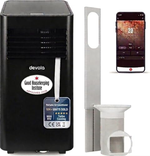 Devola 9000 BTU WiFi Portable Air Conditioner, 4-in-1 Cooling, Dehumidifier Fan Modes & Sleep Mode, 24H Timer, 2 Window Venting Kit Included, Air Conditioning Unit For Rooms Up to 20㎡