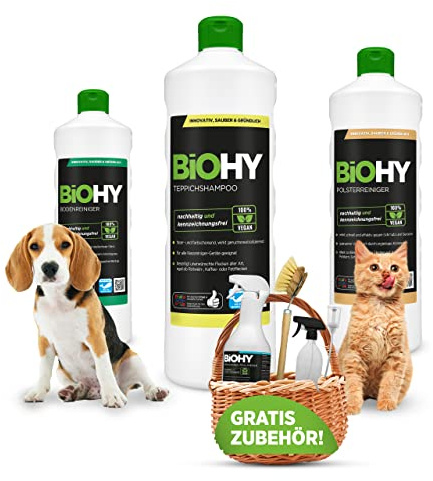 BiOHY Happy Pet Kit | Nettoyant pour tapis, coussins, textiles et sol | Élimine toutes les odeurs et taches telles que l'urine et la nourriture des chiens et chats |