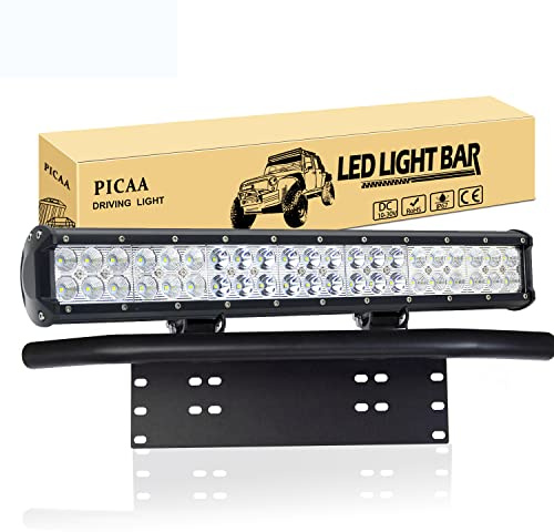 PICAA 20 Zoll 126W Led Lichtbalken Mit Kennzeichenhalter Wasserfest 12V | Led Arbeitsscheinwerfer,Lichtleiste,Zusatzscheinwerfer Bar,Arbeit Licht Bar, für SUV Offroad ATV UTV Traktor 4x4 Auto,6000K
