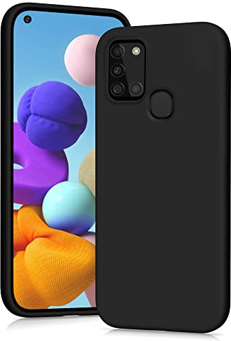 YATWIN Silicone Case for Samsung Galaxy A21S, Soft-Touch, Shockproof, Slim, Durable Phone Cover - Black