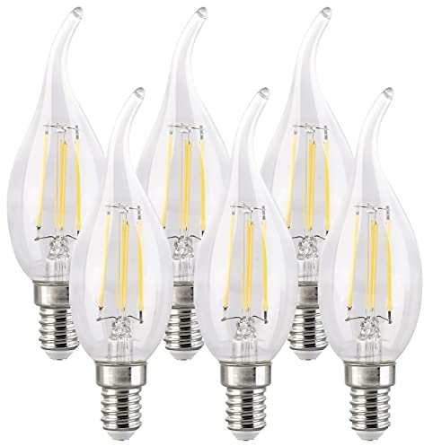 Luminea LED-Kerzenlampen E14: 6er-Set LED-Filament-Kerzen E14, 4 W (ersetzt 40 W), 470 lm, warmweiß (Filament-Lampe mit E14-Sockel, LED-Filament-Kerze als Beleuchtung, Deckenlampe)