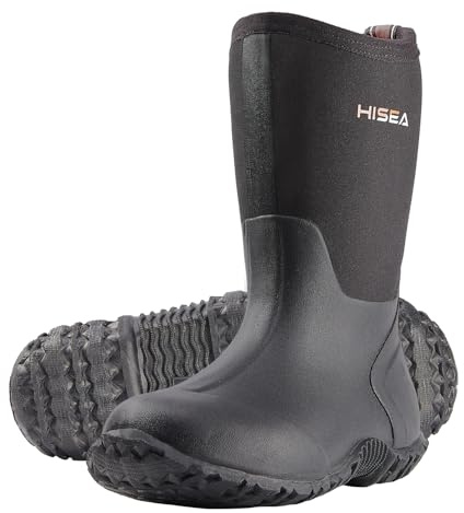 HISEA Kids Rain Boots Waterproof Neoprene Rubber Mud Boots Youth Rainboots Mid Calf Rain Shoes for Toddlers Kid Children Boys & Girls Outdoor Fishing Hiking Camping Garden Barn Farming Water Shoes
