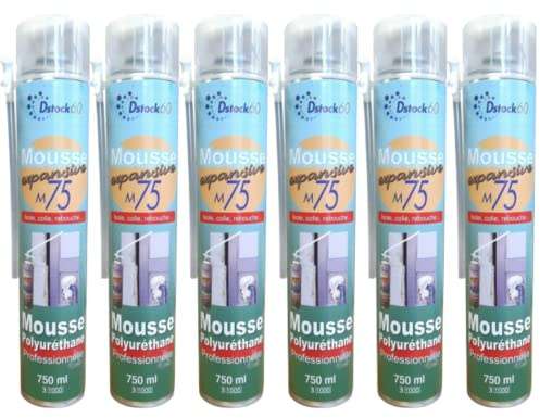 DSTOCK60 - Lot de 6 mousses expansives Manuelles - 750ml - Mousse polyuréthane professionnelle manuelle - Isole, colle et rebouche - Extérieur et intérieur