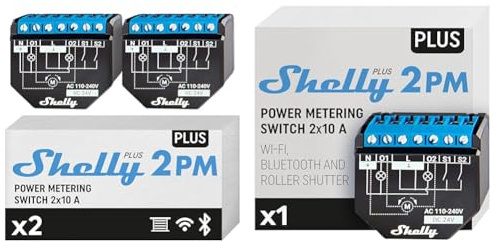 Shelly Plus 2PM Smart Home Doppel Relais Schalter (2er Pack) & Plus 2PM Smart Home Doppel Relais Schalter, Digitale Steuerung per kostenloser App & WLAN, Schwarz