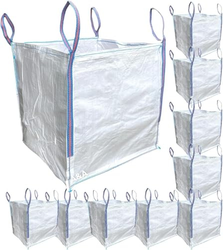 A&A SUPPLIES UK - 10 x 1 Tonne 90x90x90cm FIBC Bulk Builders Bag Garden Waste Heavy Duty Industrial Strong Woven Material Dumpy Jumbo Sacks Ton by A&A Supplies (10 Bags)