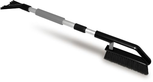 ToM PaR Brosse et grattoir | 2en1 | Canne télescopique | Poignée Ergonomique et Souple | Brosse à Neige et Gratte-Glace | Brosse de Nettoyage | Longueur : 82-110cm | Gris