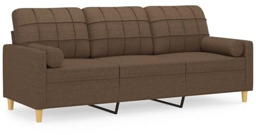 vidaXL Sofa 3 Sitzer, Couch mit Zierkissen, Liegesofa für Wohnzimmer, Polstersofa Sessel Relaxsofa Loungesofa Relaxcouch, Braun Stoff