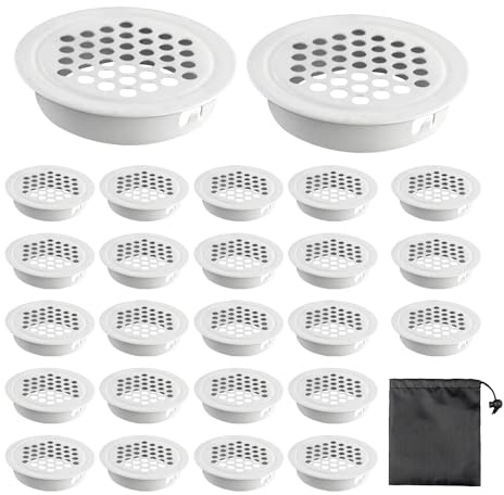 Rejilla de ventilación de acero inoxidable, 25 unidades, 35 mm, redonda, rejilla de ventilación en blanco, red de armario transpirable, adecuada para zapateros, armarios de vino, armarios