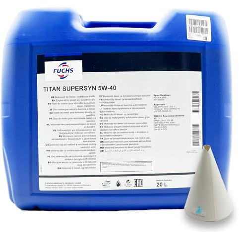 20 L Fuchs SuperSyn 5W40 kompatibel mit | VW502.00| VW505.00 | MB229.3 | RN0700 | RN0710 | 20 Liter | 5W-40 | ACEA A3/B4 API SN/SM | Motoröl Motorenöl Öl l Herstellerfreigaben und Empfehlungen